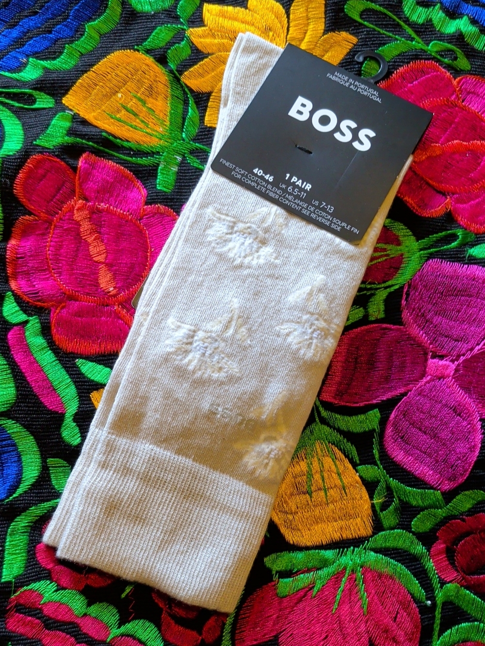 BOSS Men's Ivory Crew Socks with Subtle Texture
